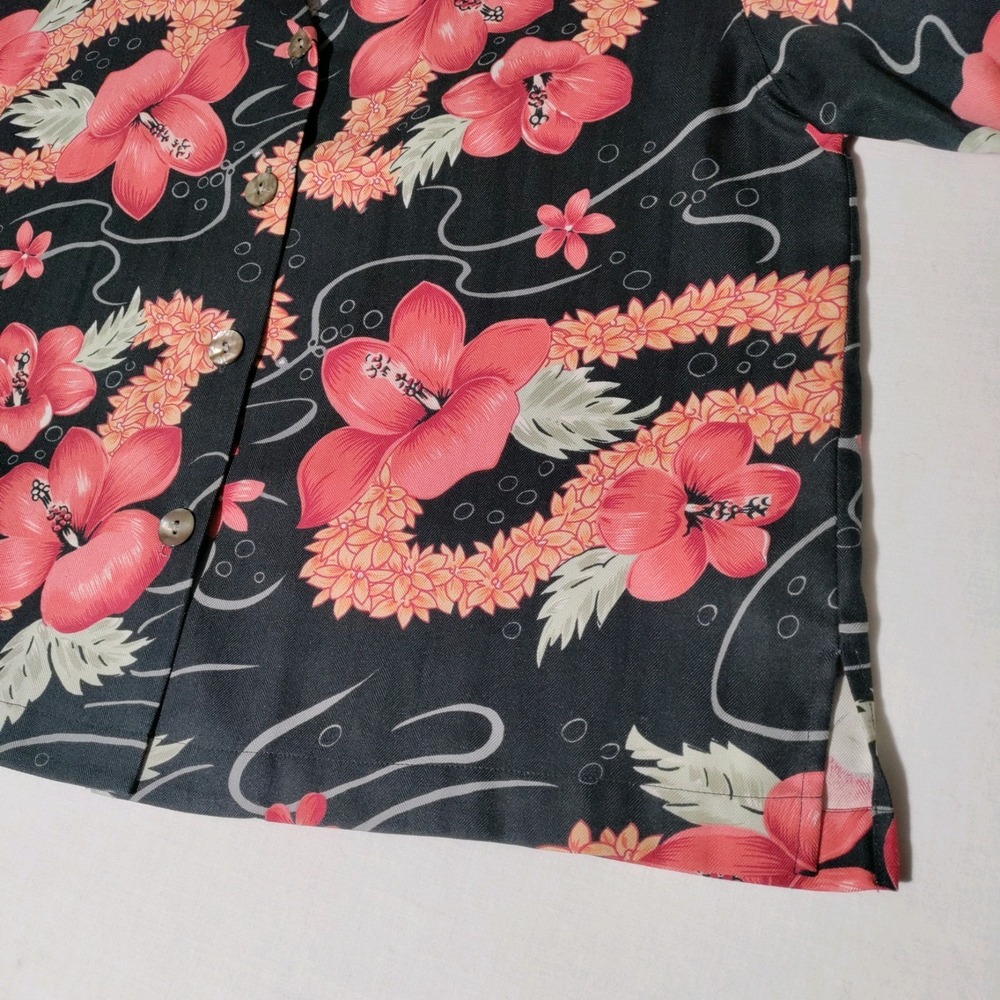 Tommy Bahama Womens Shirt Top Size Small Black Orange Hawaiian Floral 100% Silk - Picture 3 of 16